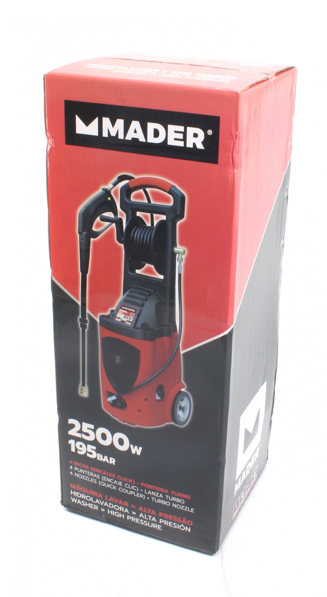 Máquina de Lavar Alta Pressão, 195 Bar, 2500W Caixa de lavadora alta pressão MADER 2500W 195BAR