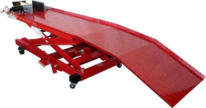 Elevador Hidráulico para Motos 360kg Plataforma elevatória hidráulica vermelha com rodas
