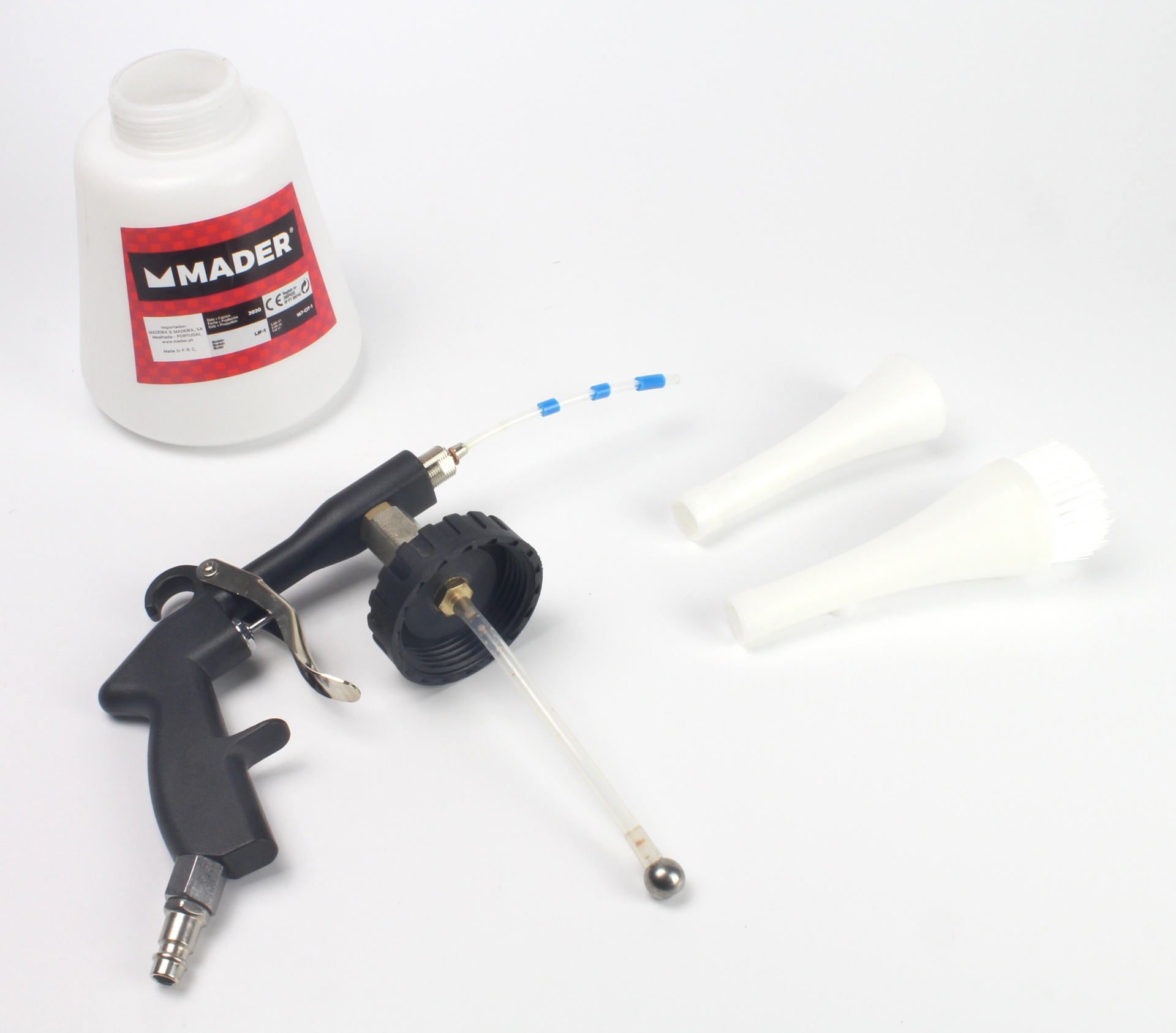 Pistola Lavar, 1/4", 1000ml Gatilho pulverizador com tubo metálico, bocas brancas e recipiente MMADER