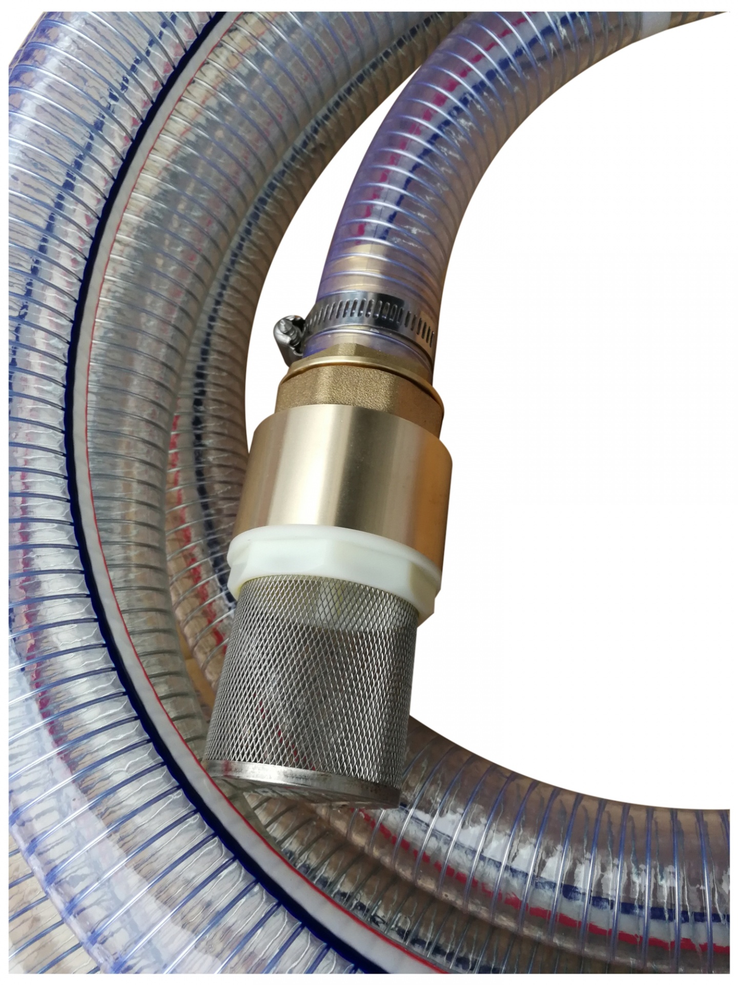 Mangueira de sucção para Moto-bomba Reforçada -MGD-1" 7M 6PC mangueira transparente com conector metálico e filtro de malha