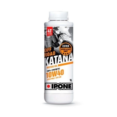 Frasco branco de óleo para motor IPONE Katana Off Road 10W40 1 litro com etiqueta preta, laranja e vermelha