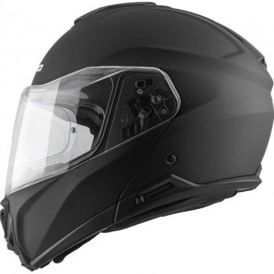 Capacete de moto modular preto fosco com viseira transparente