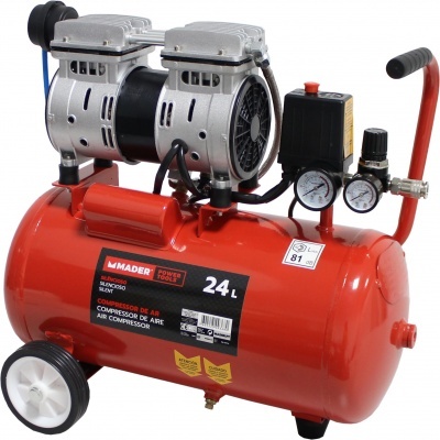 Compressor de ar vermelho Mader Power Red de 24 litros com motor metálico e manómetros