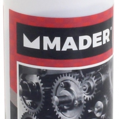 Frasco branco com tampa preta contendo massa consistente multiuso MADER