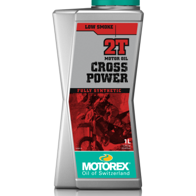 Frasco prateado de óleo para motor 2T CROSS POWER da MOTOREX com tampa verde