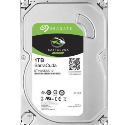 Disco rígido Seagate Barracuda 1TB prateado com etiqueta branca e verde