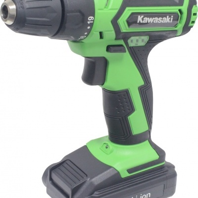 Parafusadeira elétrica sem fio verde e preta Kawasaki com bateria 20 V Li-ion