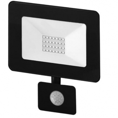 Refletor LED preto com luz branca e sensor de movimento