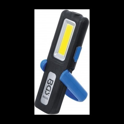 Lanterna de trabalho preta com detalhes azuis e etiqueta BGS TECHNOLOGY 62335