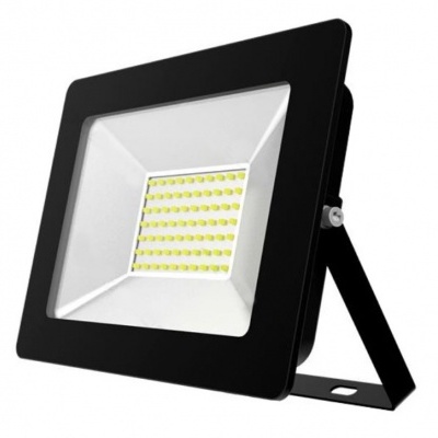 Projetor LED retangular preto com LEDs amarelos em suporte ajustável