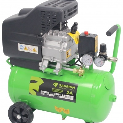 Compressor de ar verde SAURIUM 24L com manómetros e rodas