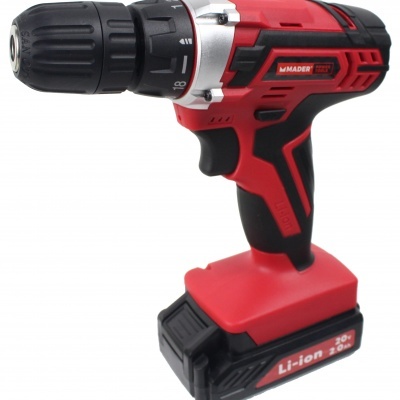 Aparafusadora elétrica portátil vermelha e preta com bateria Li-ion de 20V