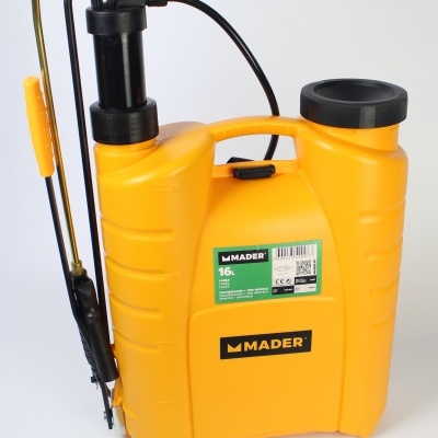 Pulverizador de mochila amarelo MADER 16L com bico metálico e alça preta