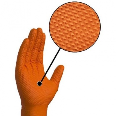 Luva de proteção laranja com textura antiderrapante em padrão triangular