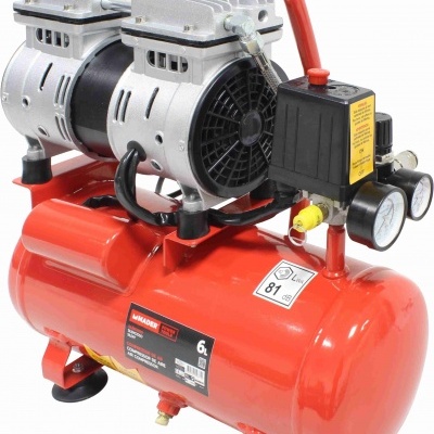 Compressor de ar portátil vermelho com motor duplo e tanque de 6 litros