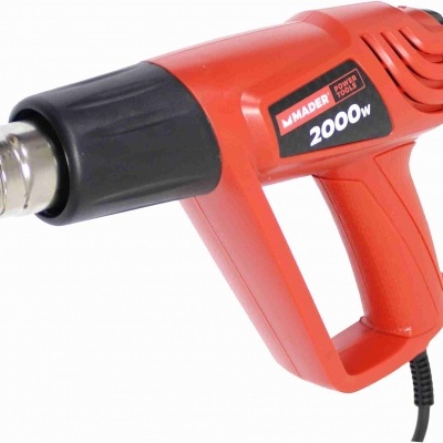 Pistola de ar quente vermelha e preta com etiqueta 2000w