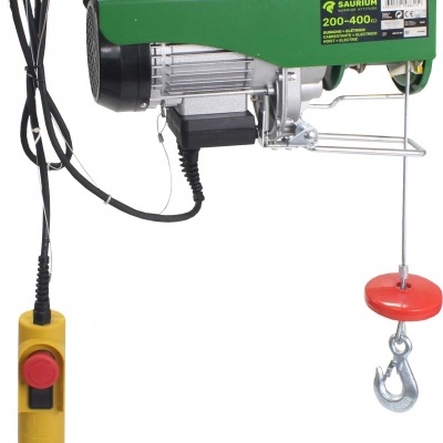 Guincho elétrico verde com controlo amarelo e gancho prateado