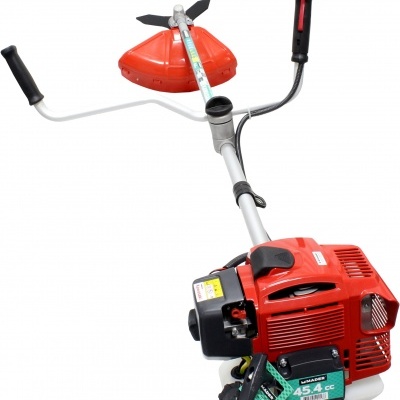 Aparelho de corte de erva com motor vermelho e proteção de lâmina vermelha