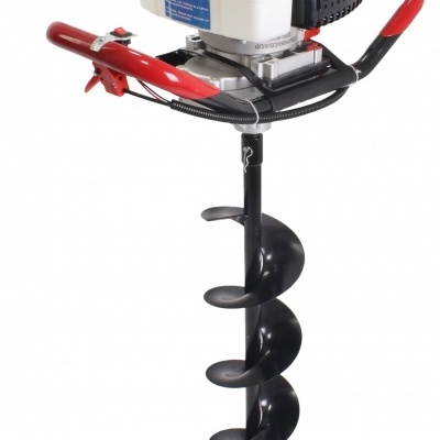 Perfurador de solo motorizado vermelho e preto com motor branco