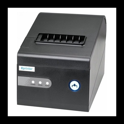 Impressora térmica de recibos preta Xprinter com indicadores LED e botão azul