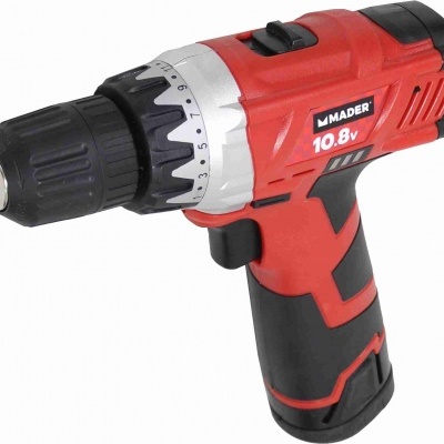 Furadeira/parafusadeira sem fios vermelha e preta com marca MADER 10.8v