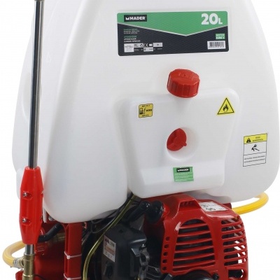Pulverizador motorizado branco e vermelho com reservatório de 20 litros