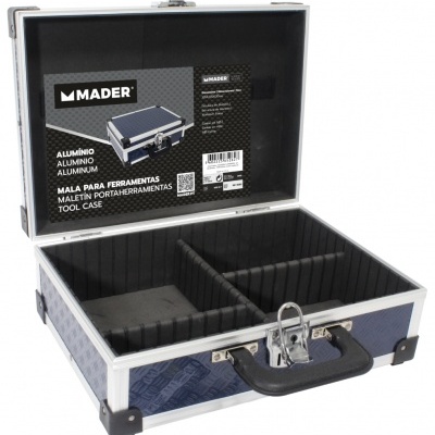 Maleta para ferramentas de alumínio com compartimentos interiores acolchoados e fecho metálico