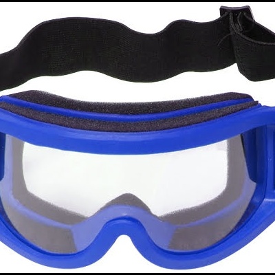 Óculos de proteção com armação azul e lente transparente