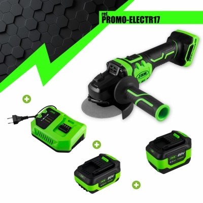 Conjunto de rebarbadora sem fios verde e preta com dois acumuladores e carregador