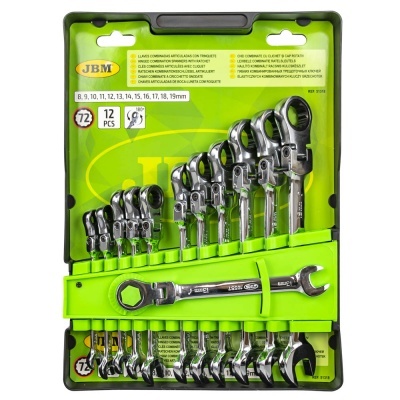 Conjunto de 12 chaves combinadas JBM em estojo verde-limão com etiquetas