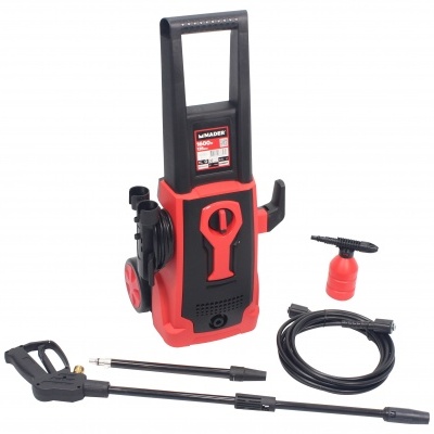 Máquina de alta pressão de limpeza portátil vermelha e preta com acessórios