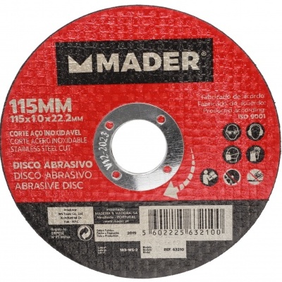 Disco abrasivo MADER 115mm aço inoxidável com etiquetas vermelho e preto