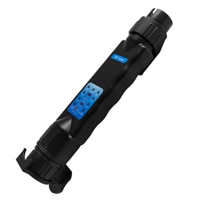 Monitor SPO2 preto com mostrador azul e botões