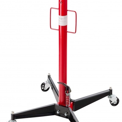 Suporte de motor metálico com base preta e coluna vermelha