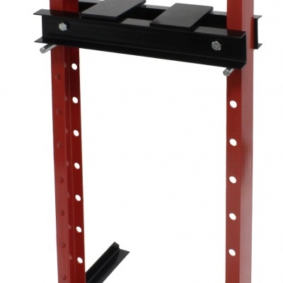 Prensa hidráulica vermelha e preta com capacidade de 1 tonelada