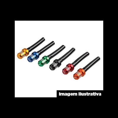 Seis válvulas para pneus coloridas e hastes pretas alinhadas