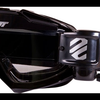 Óculos de proteção desportiva pretos com cinta preta e texto branco