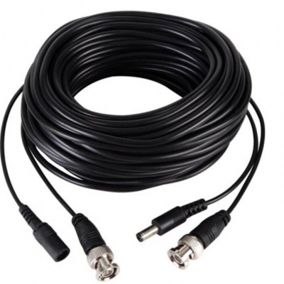 Cabo preto com conectores BNC e plugue de alimentação