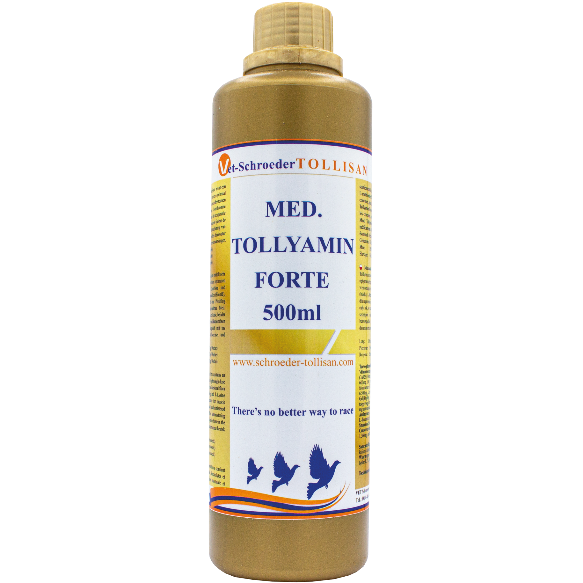 Tollisan Med. Tollyamin Forte Frasco dourado com rótulo branco de MED. TOLLYAMIN FORTE 500ml