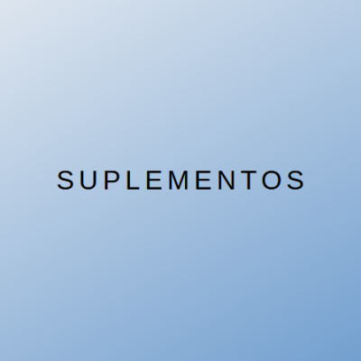 Texto SUPLEMENTOS em preto sobre fundo azul claro em gradiente