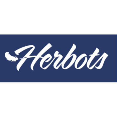 Logotipo Herbots com fonte cursiva branca sobre fundo azul escuro