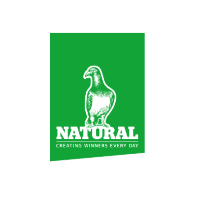 Logótipo verde com ave branca e texto NATURAL CREATING WINNERS EVERY DAY