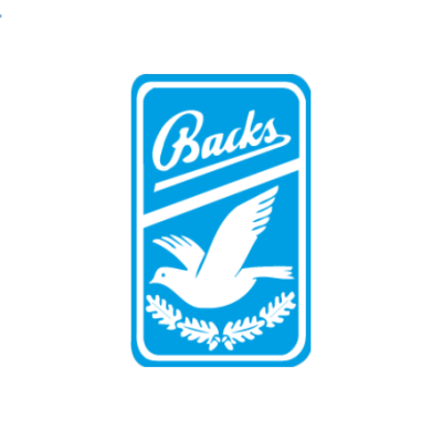 Logótipo azul e branco com um pomba e o texto 'Backs'