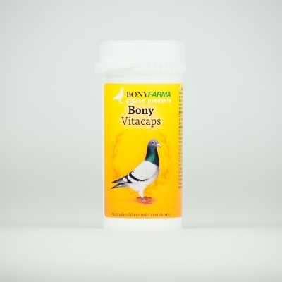 Embalagem plástica branca com rótulo amarelo e imagem de pombo