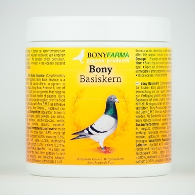 Embalagem branca com suplemento para pombos Bony Basiskern da BONY FARMA