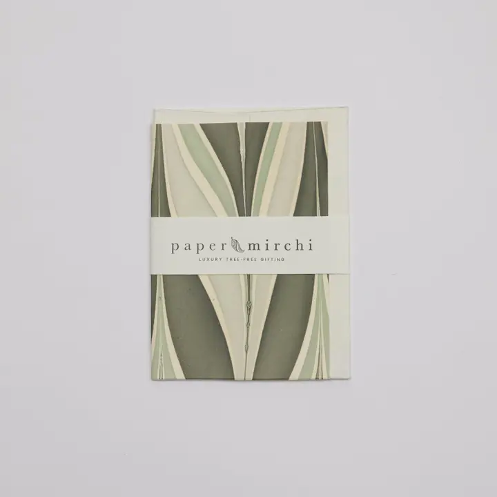 Livro com capa verde decorada e faixa branca com texto paper mirchi