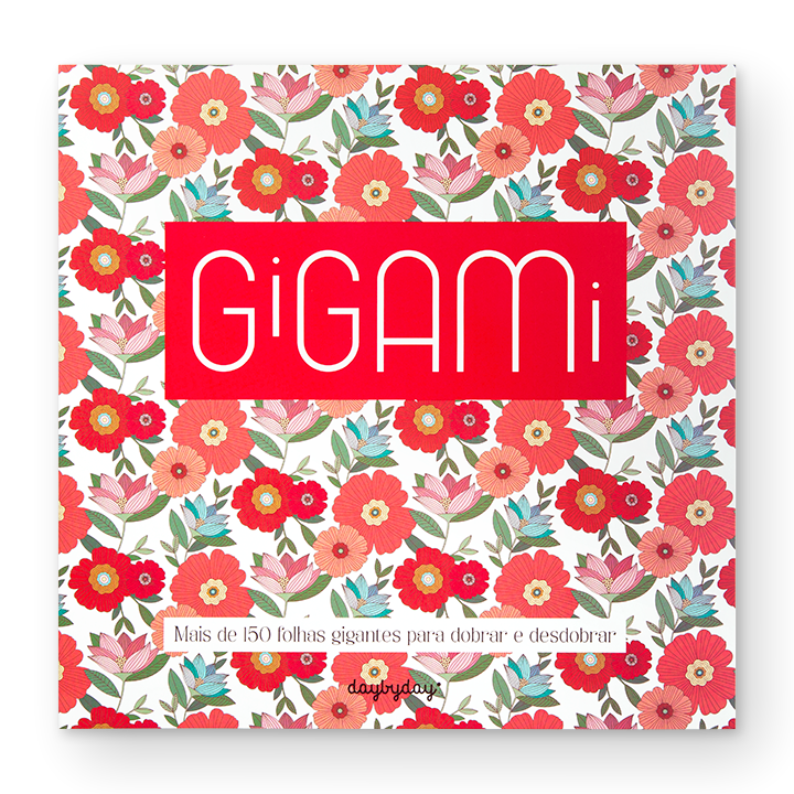 Livro com capa floral colorida e texto GiGAMi
