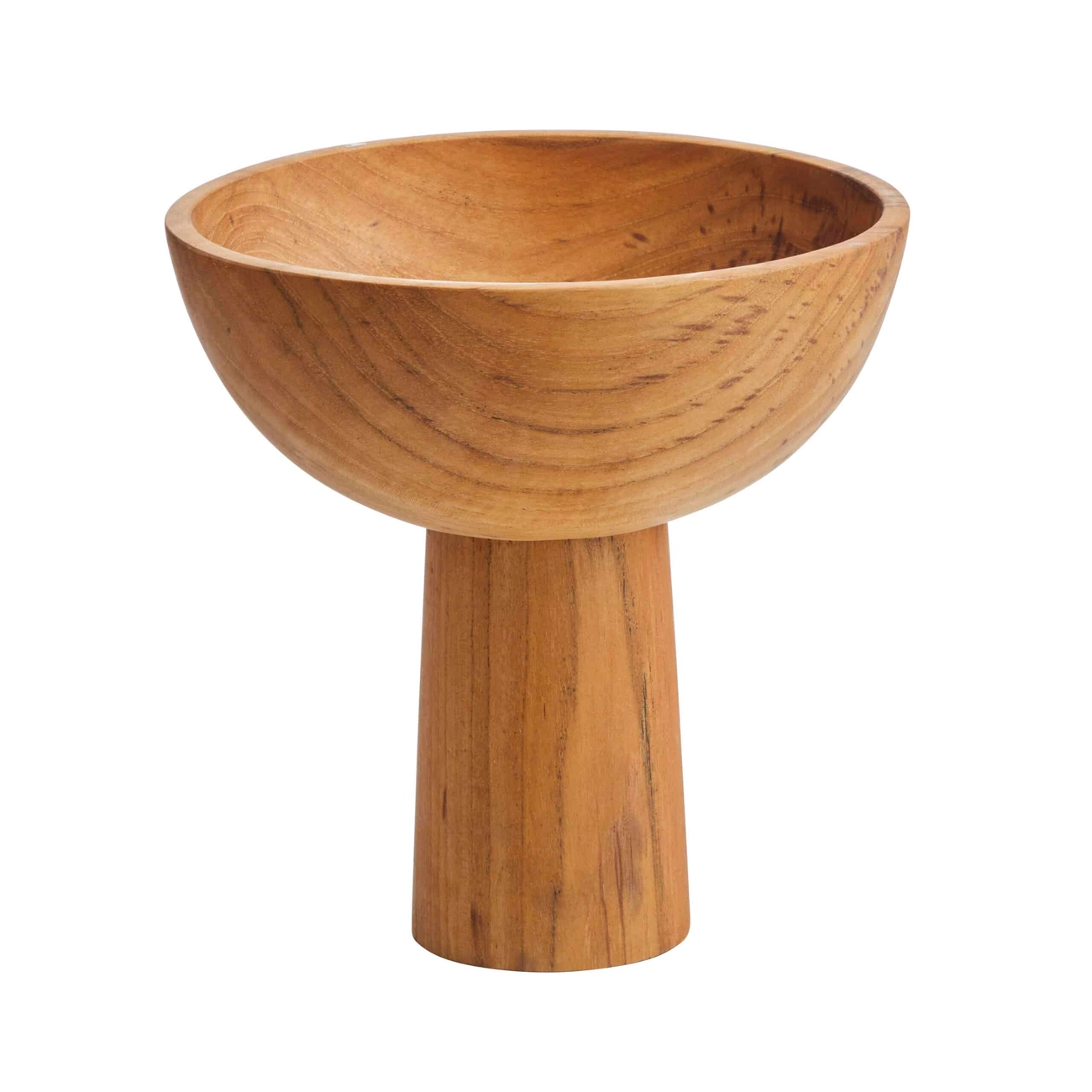 Taça de madeira natural com base cilíndrica e tigela arredondada