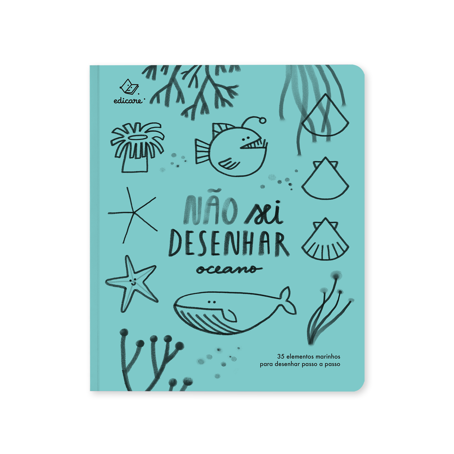 Capa de livro azul com desenhos de animais marinhos e texto em português