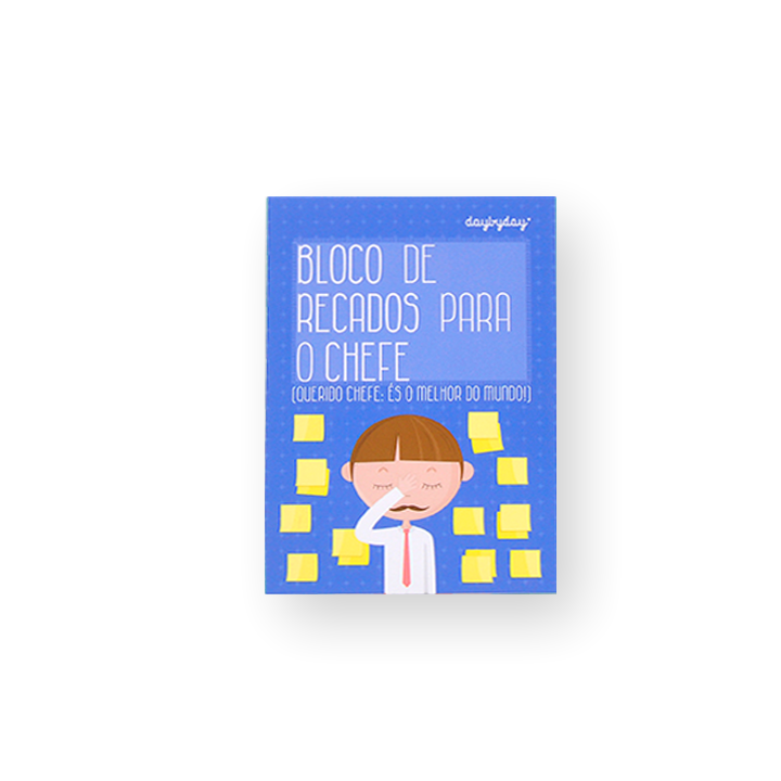 Bloco de recados azul para o chefe com ilustração e texto branco